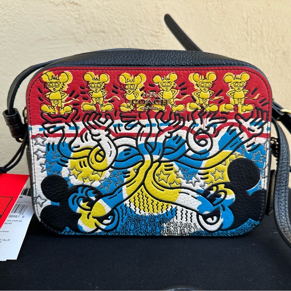 NWT COACH X KEITH HARING MICKEY MOUSE LEATHER CROSSBODY CAMERA BAG